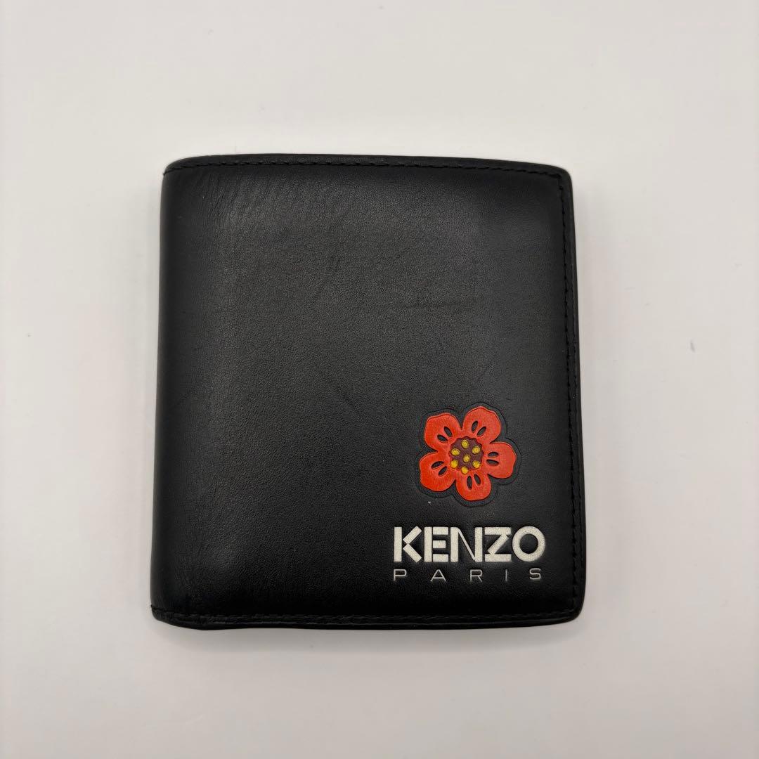 KENZO 二つ折り財布　ブラック　BOKE FLOWER フラワー レザー
