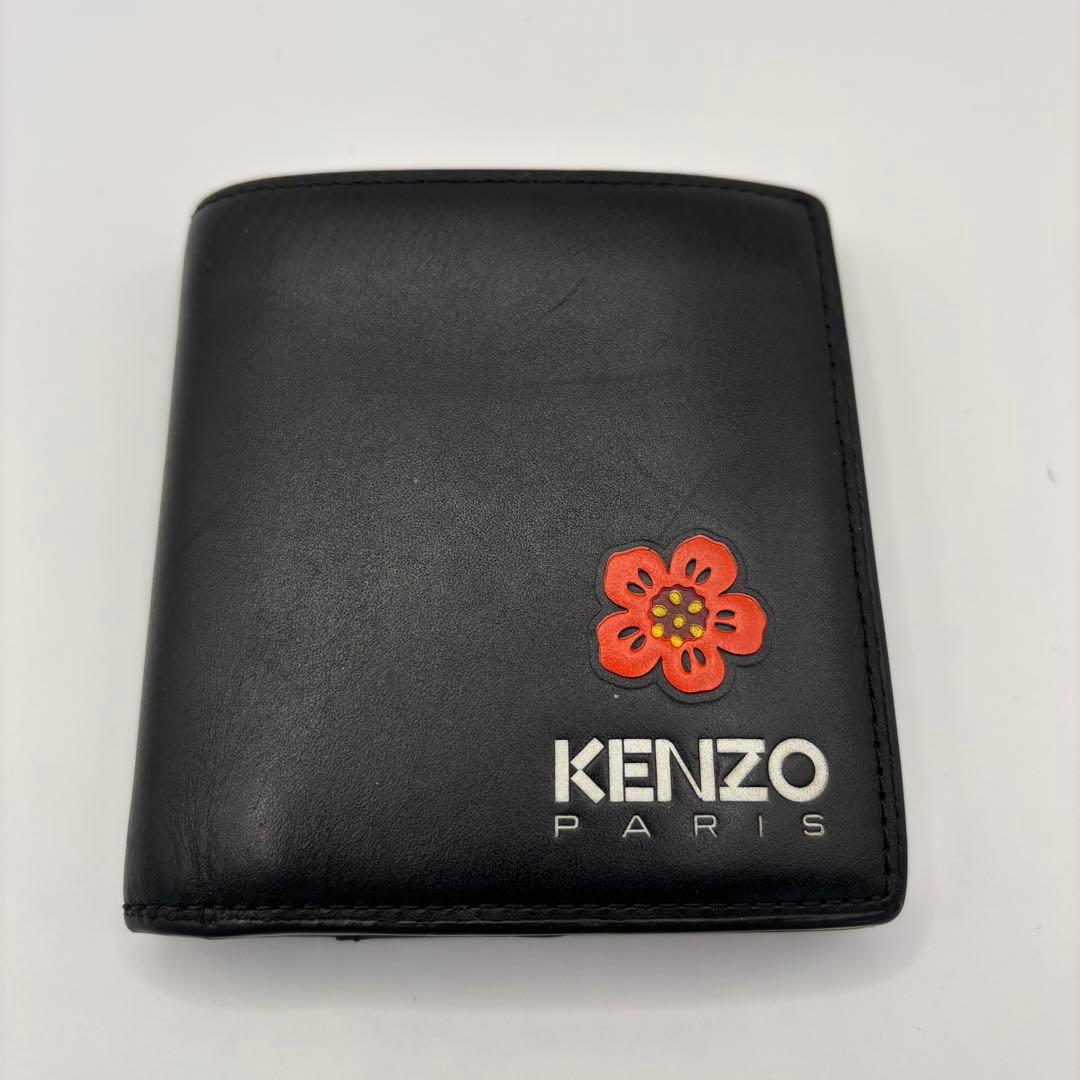 KENZO 二つ折り財布　ブラック　BOKE FLOWER フラワー レザー