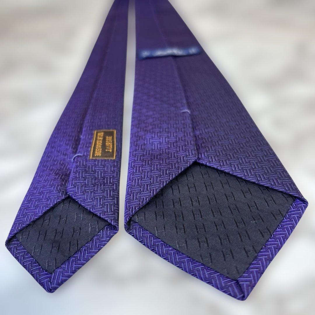 【箱付き&極美品✨】HERMES ネクタイ　パープル　紫　ファソネ　刺繍　細身