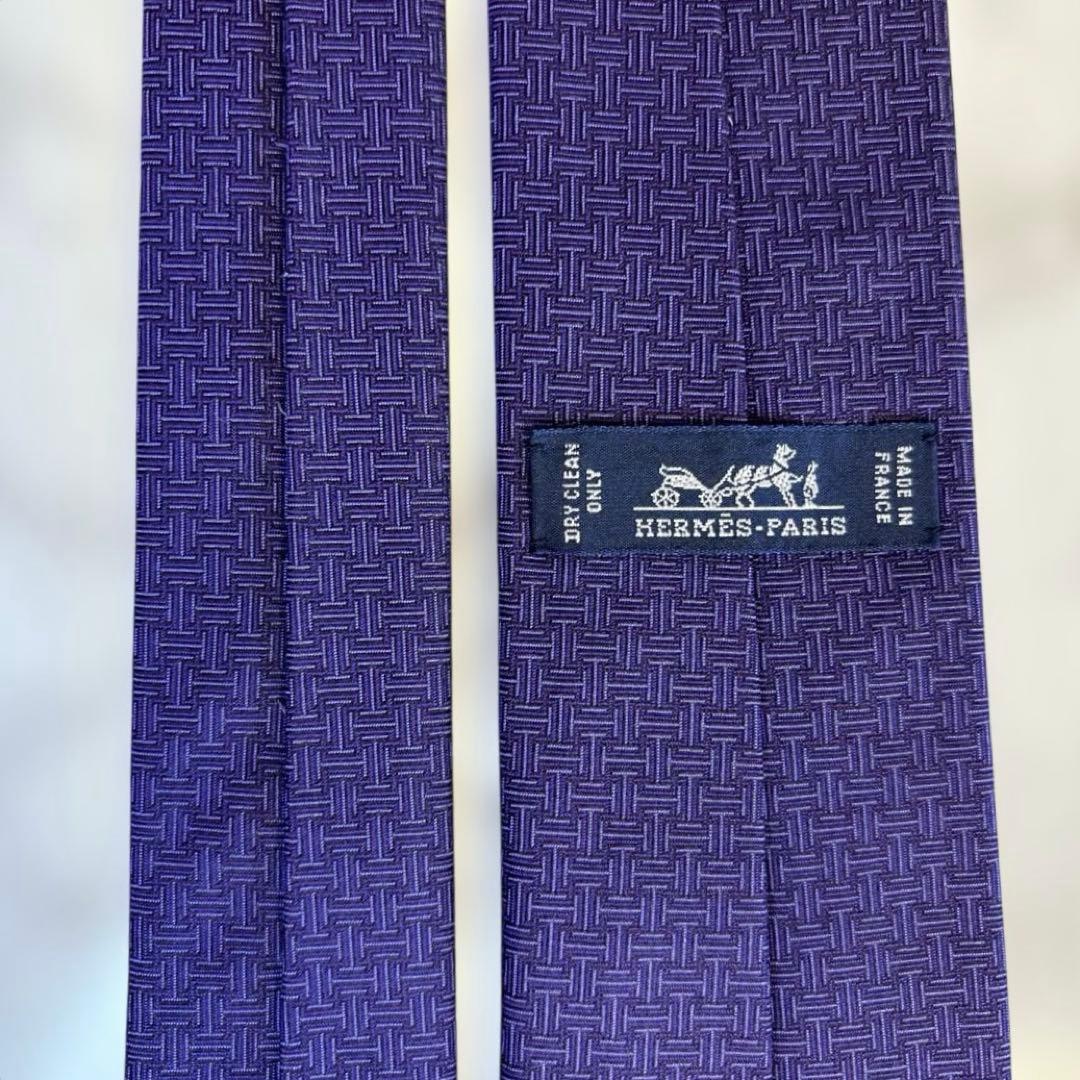 【箱付き&極美品✨】HERMES ネクタイ　パープル　紫　ファソネ　刺繍　細身