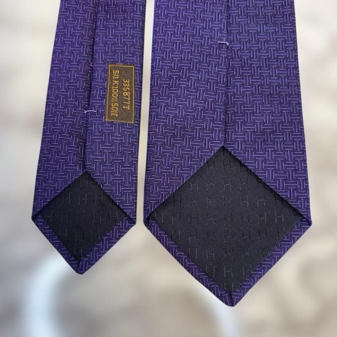 【箱付き&極美品✨】HERMES ネクタイ　パープル　紫　ファソネ　刺繍　細身
