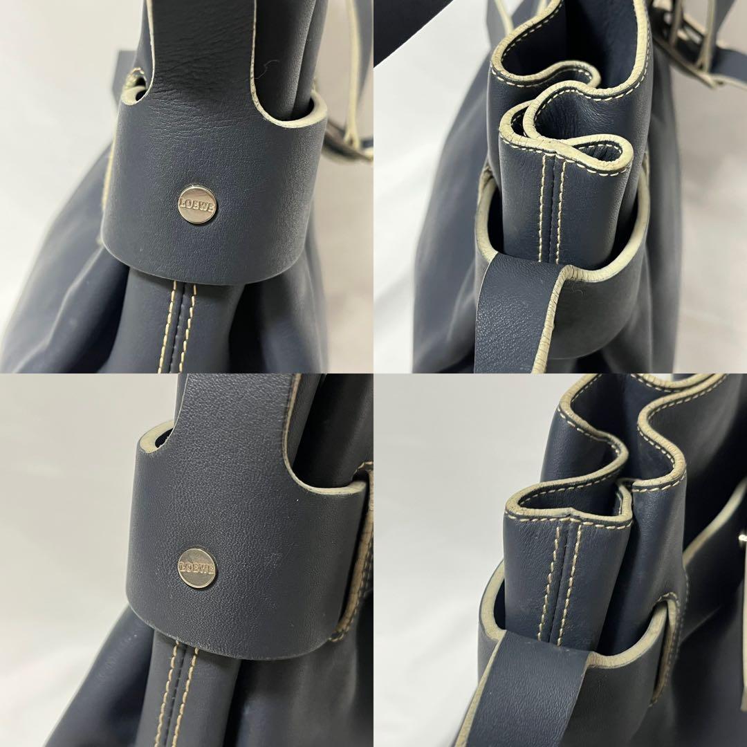 ✨極美品✨　LOEWE アナグラム　ショルダーバッグ　ブルーグレー　レザー