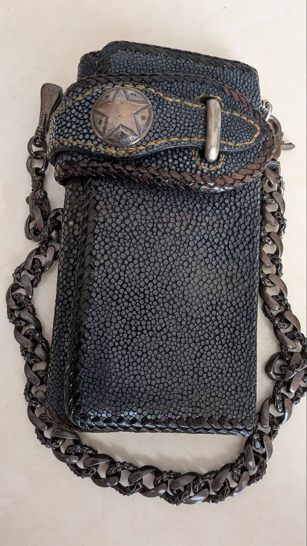 (*に様 エイ皮、ウォレットチェーン スターモチーフ、手作り貴重