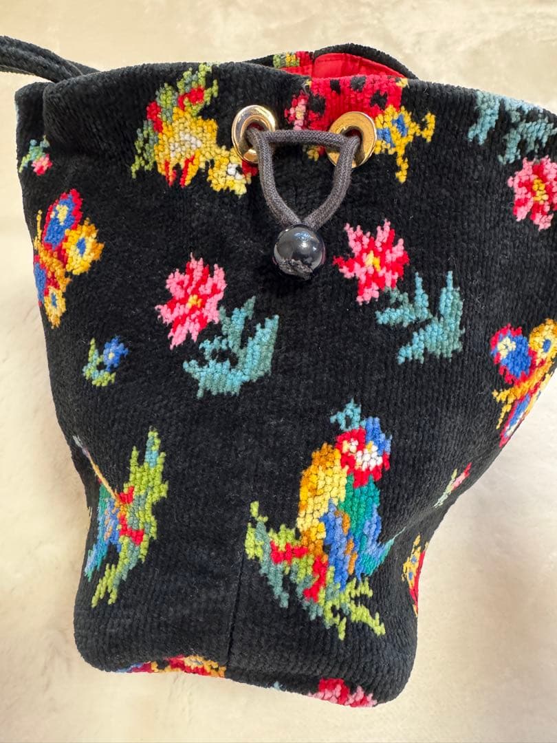 いちご美品FEILER ハイジ シュニール織り 手付き巾着 ハンドバッグ