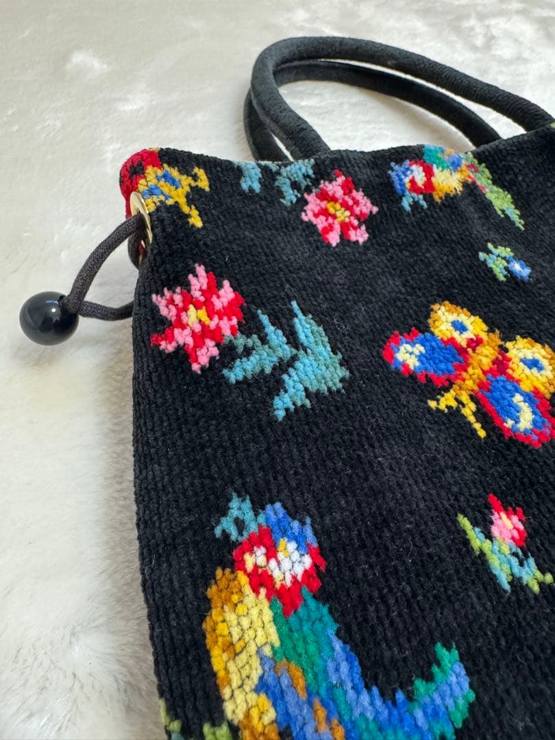 いちご美品FEILER ハイジ シュニール織り 手付き巾着 ハンドバッグ