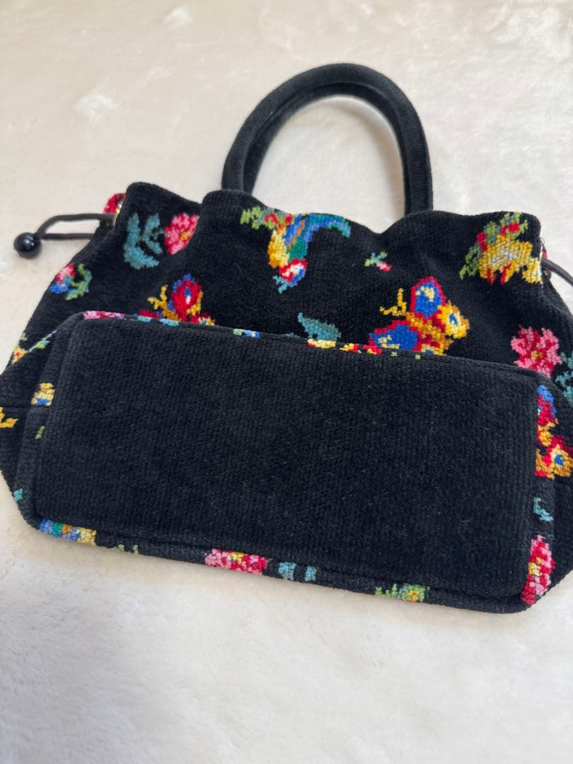 いちご美品FEILER ハイジ シュニール織り 手付き巾着 ハンドバッグ