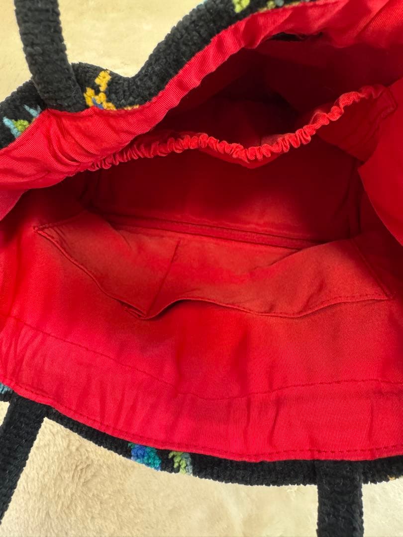 いちご美品FEILER ハイジ シュニール織り 手付き巾着 ハンドバッグ