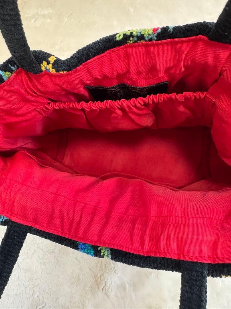 いちご美品FEILER ハイジ シュニール織り 手付き巾着 ハンドバッグ