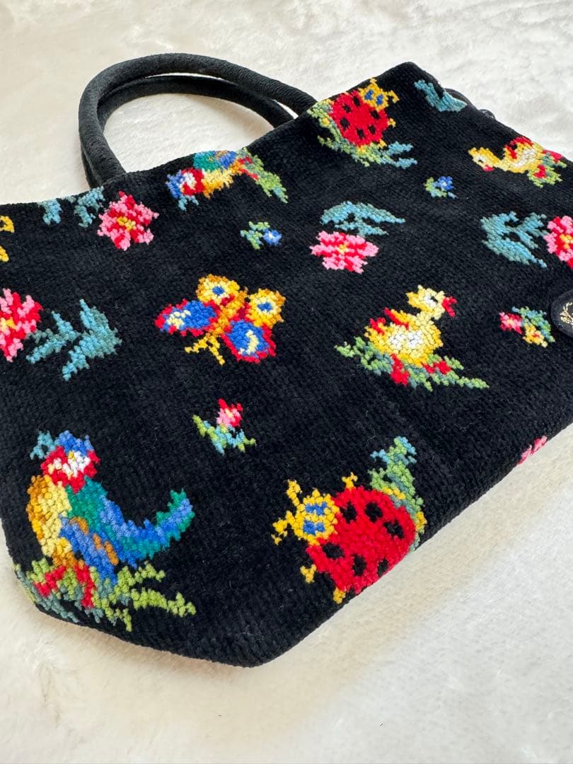 いちご美品FEILER ハイジ シュニール織り 手付き巾着 ハンドバッグ