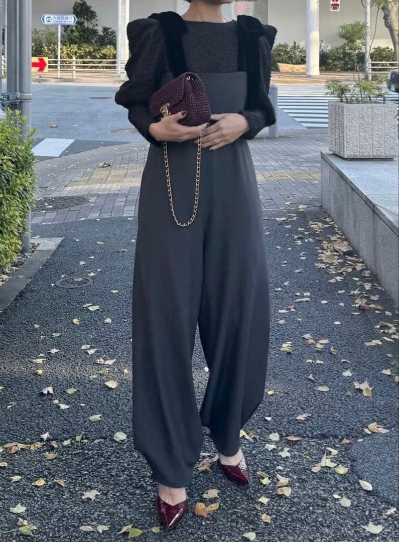 cygne シーニュ　リボンショルダーオールインワン Stelle ブラック