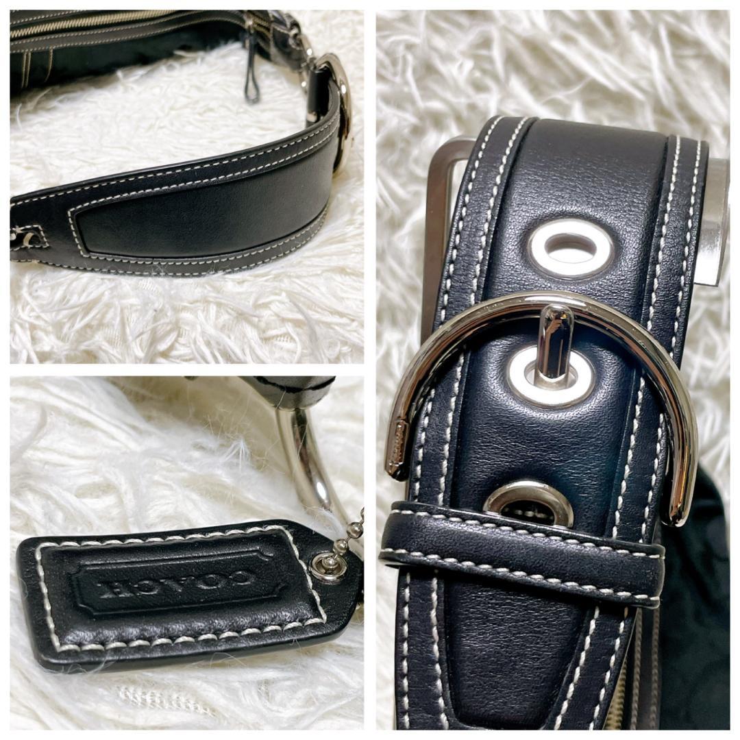 美品 COACH ショルダーバッグ ハーフムーン シグネチャー キャンバス 黒