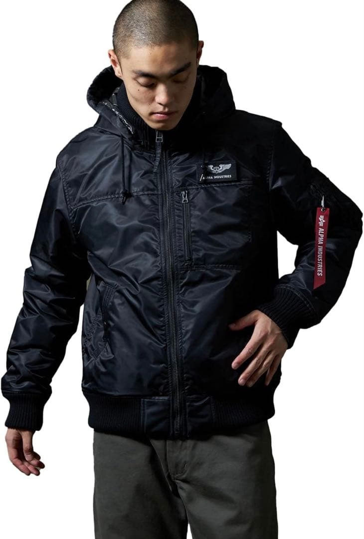 ALPHA 完売品 未使用MA-1 フーテッド リブ ジャケット ブラック