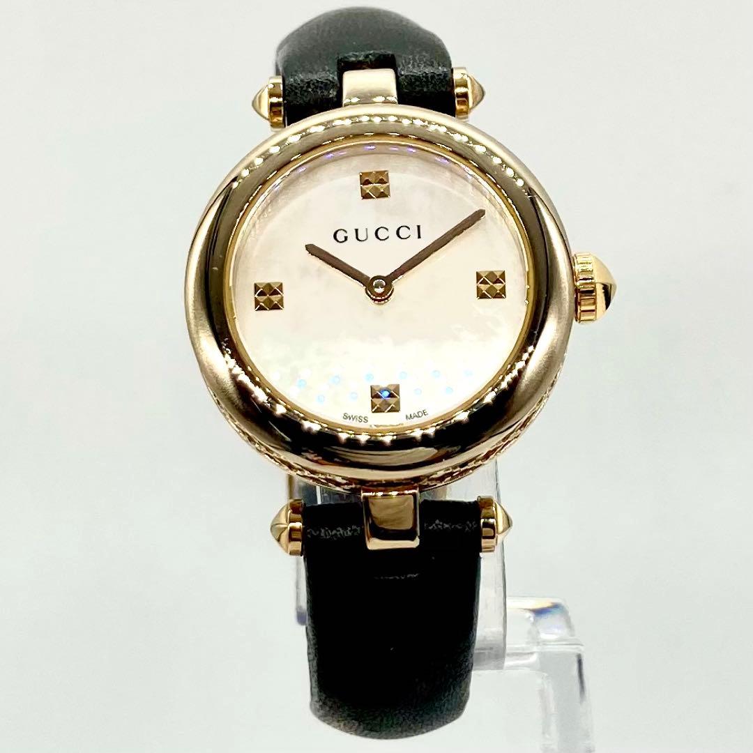 【稼動】 グッチ 腕時計 141.5 ディアマンティッシマン 4Pダイヤ シェル
