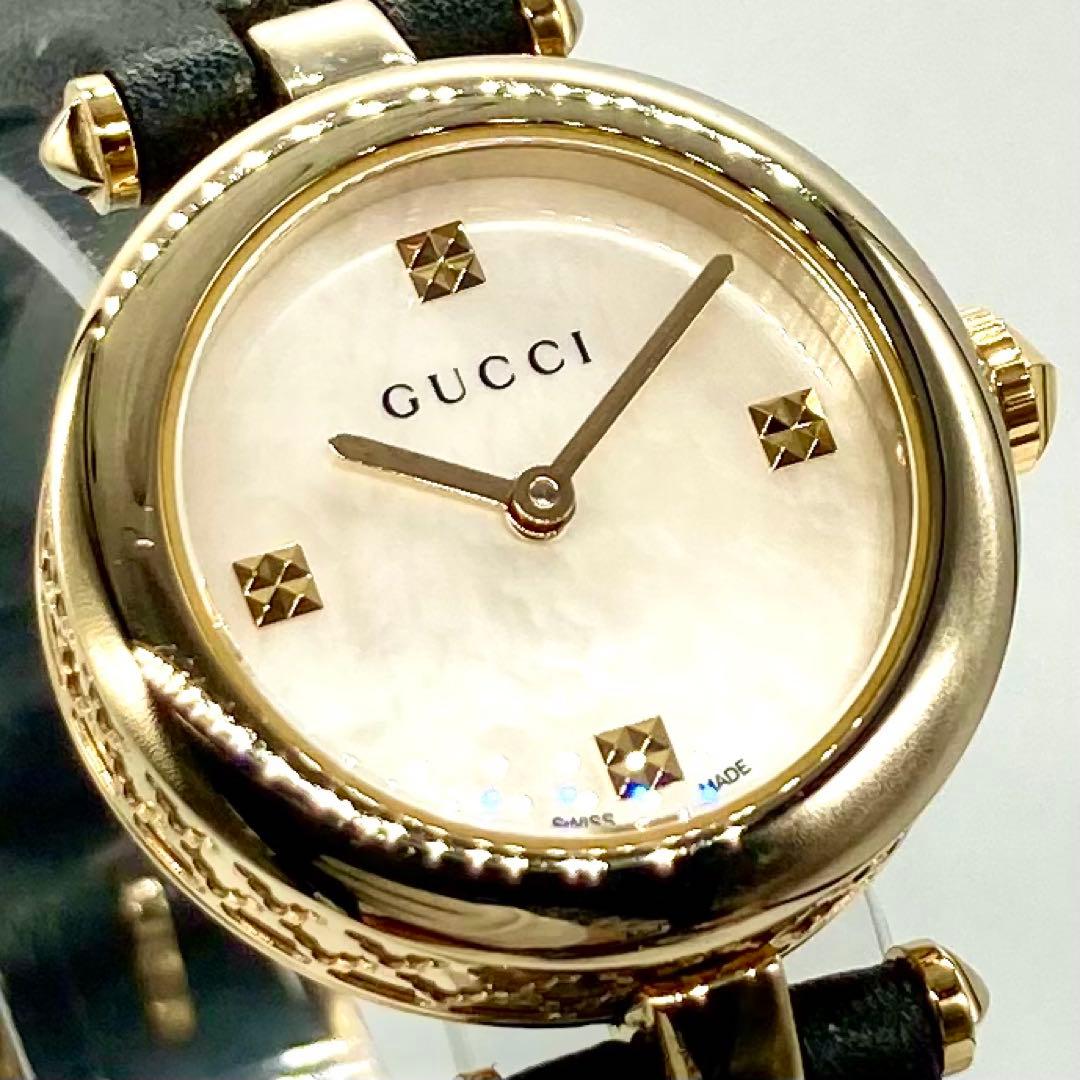 【稼動】 グッチ 腕時計 141.5 ディアマンティッシマン 4Pダイヤ シェル