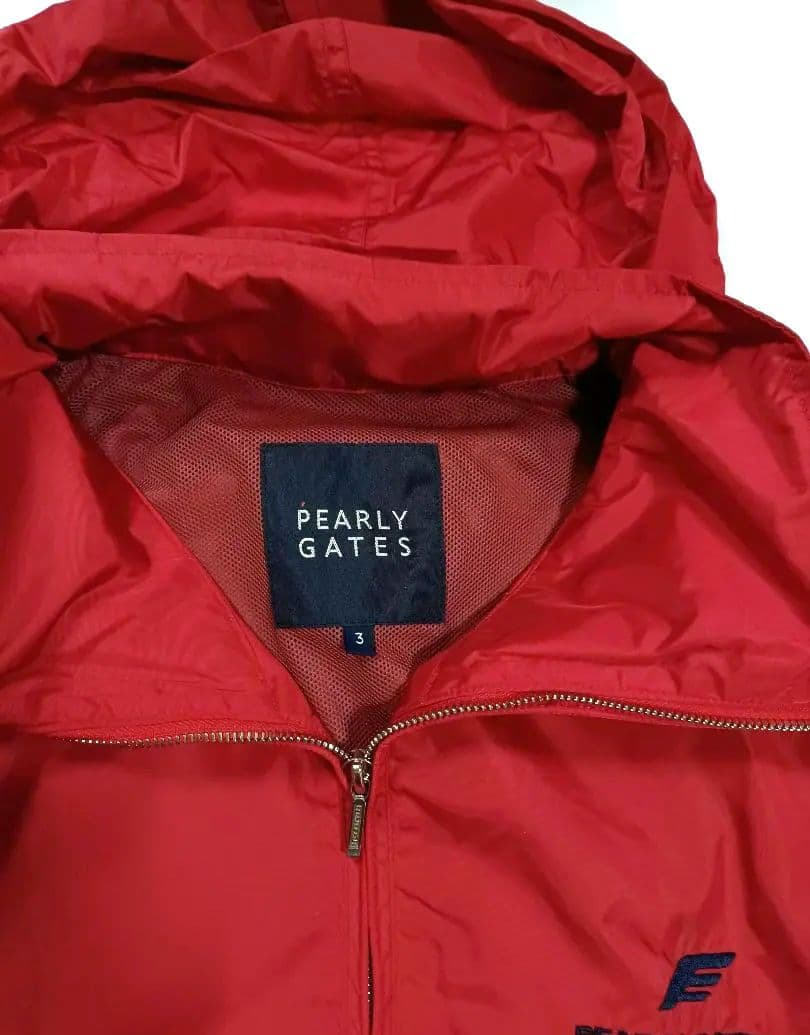 美品■パーリーゲイツ フード付 撥水 裏メッシュ ジャケット レッド メンズ 3
