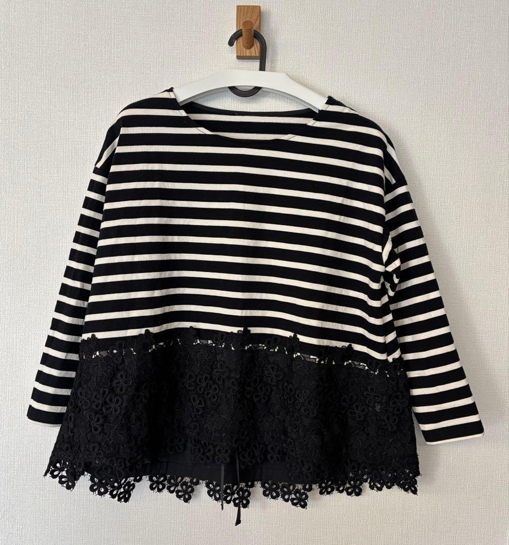 ビアズリー 長袖裾レースカットソー ボーダーカットソー 裾レース　訳あり