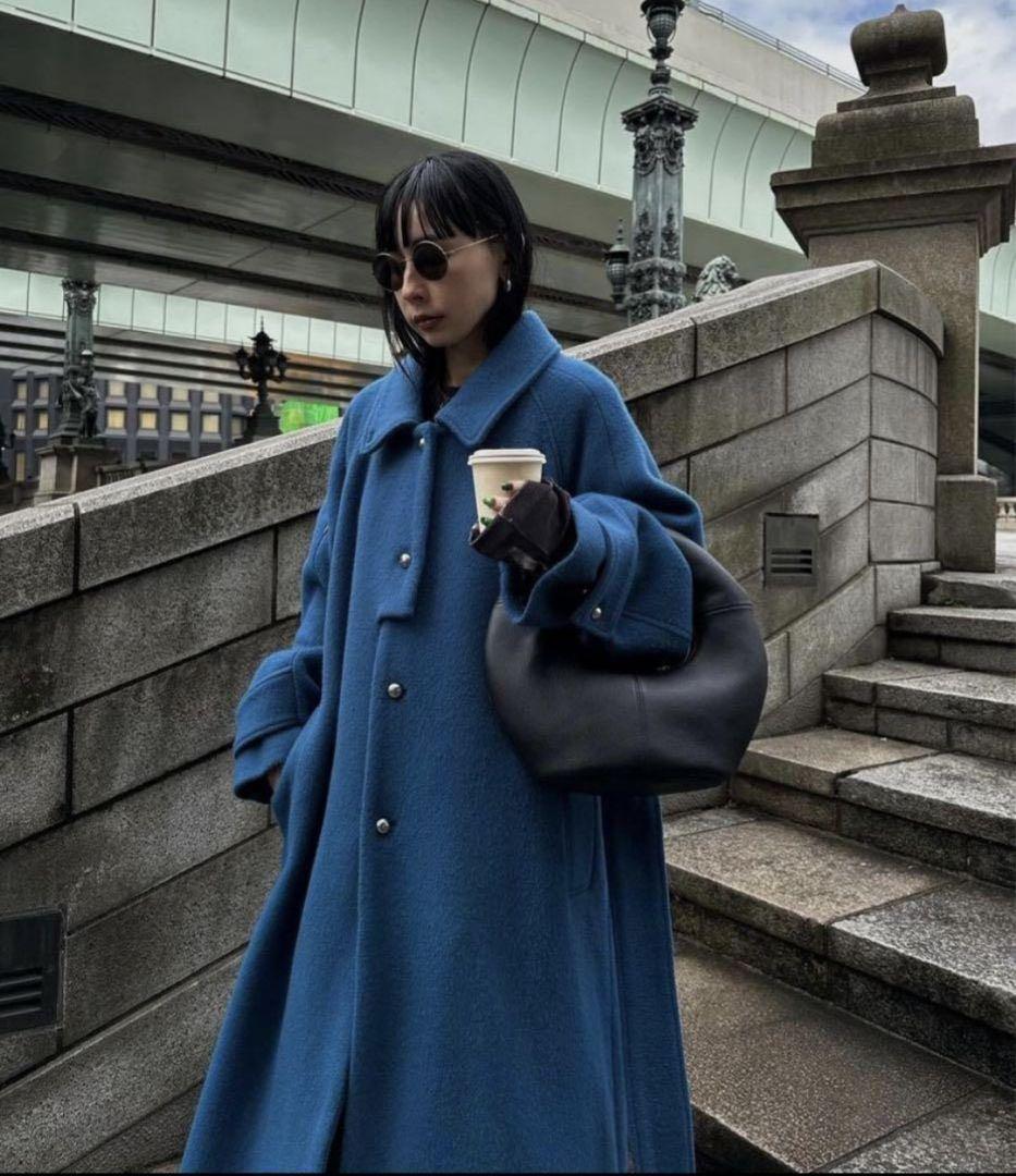 SOFT WOOL BAL COLLAR COAT ブルー　 Sサイズ