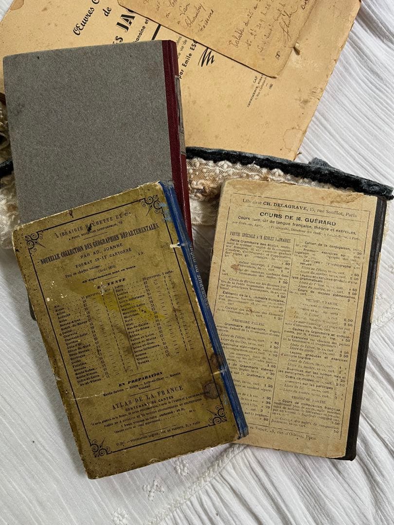 ◆SALE◆フランスアンティーク｜100年前古書教科書詩集手書きハガキ紙もの挿絵