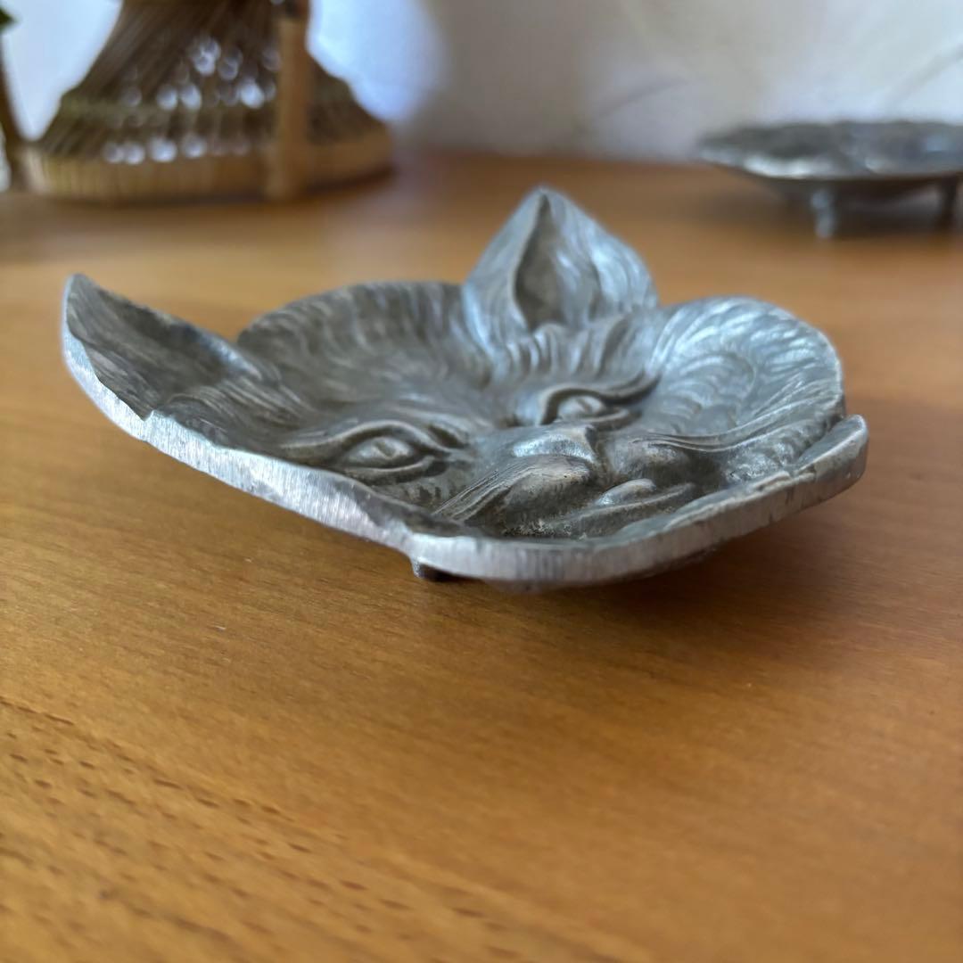 猫顔トレイ シルバー Vide poche フランスヴィンテージ