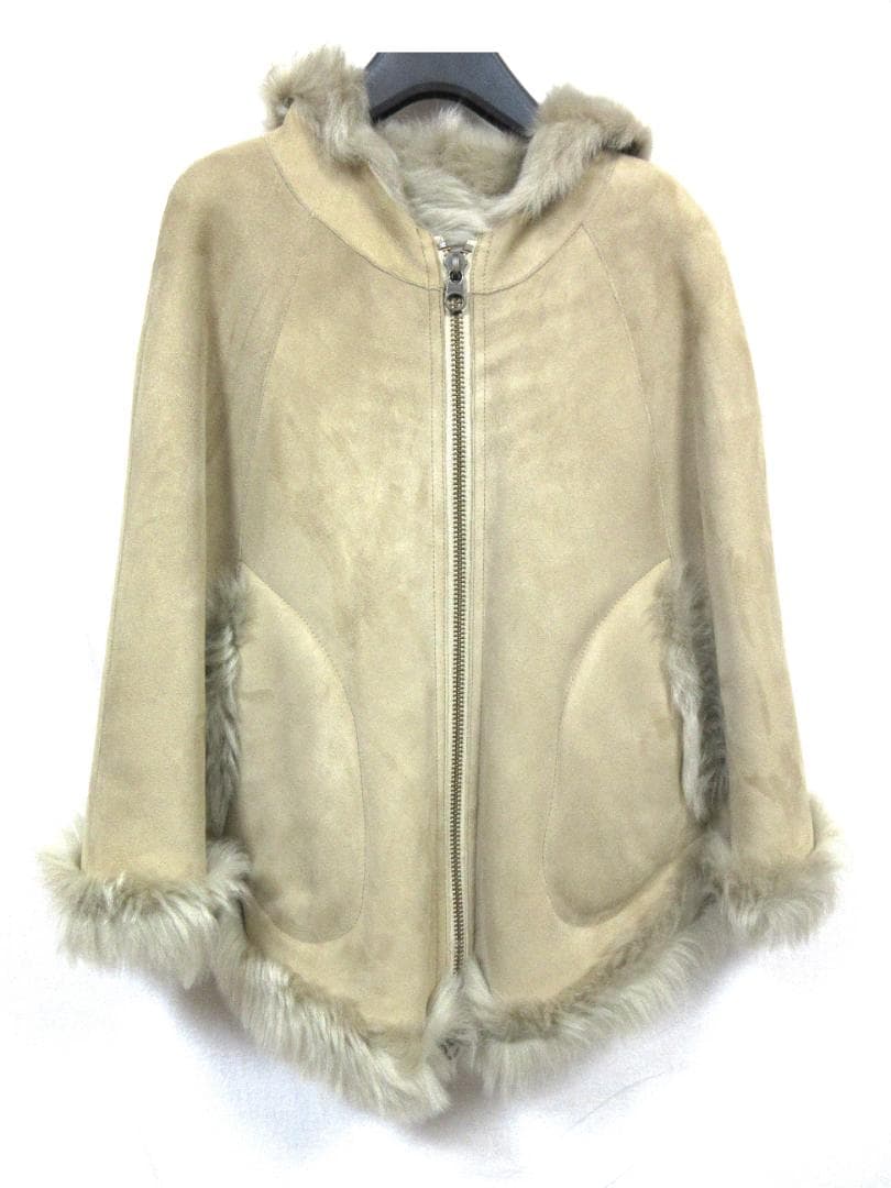 羊革　ムートン　毛皮　リーバーシブル　ポンチョ