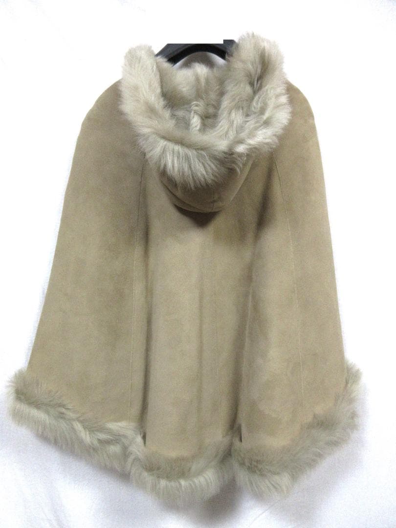 羊革　ムートン　毛皮　リーバーシブル　ポンチョ