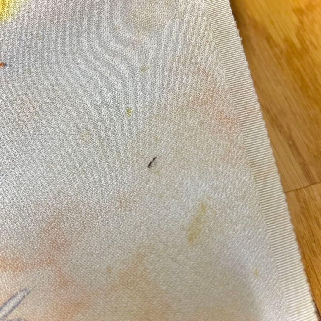 正絹　反物　黄色系　ベージュ　コシノアヤコ　プラチナ縫取り　招福竹　八掛地付