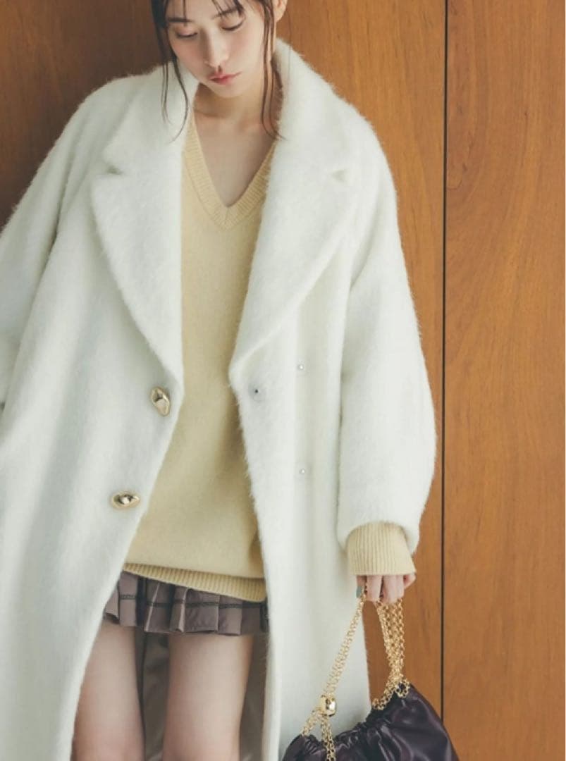 SNIDEL シャギーロングコート ホワイト 1 ファー キレイめ 上品 大人