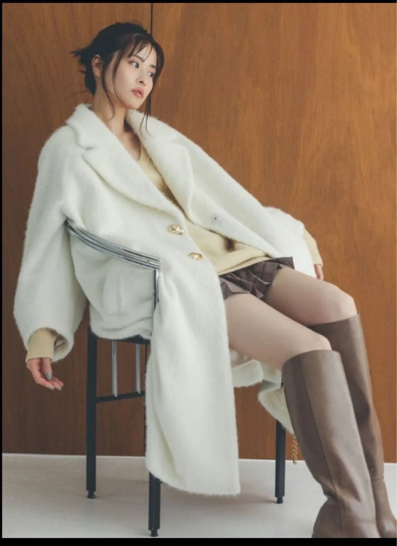 SNIDEL シャギーロングコート ホワイト 1 ファー キレイめ 上品 大人