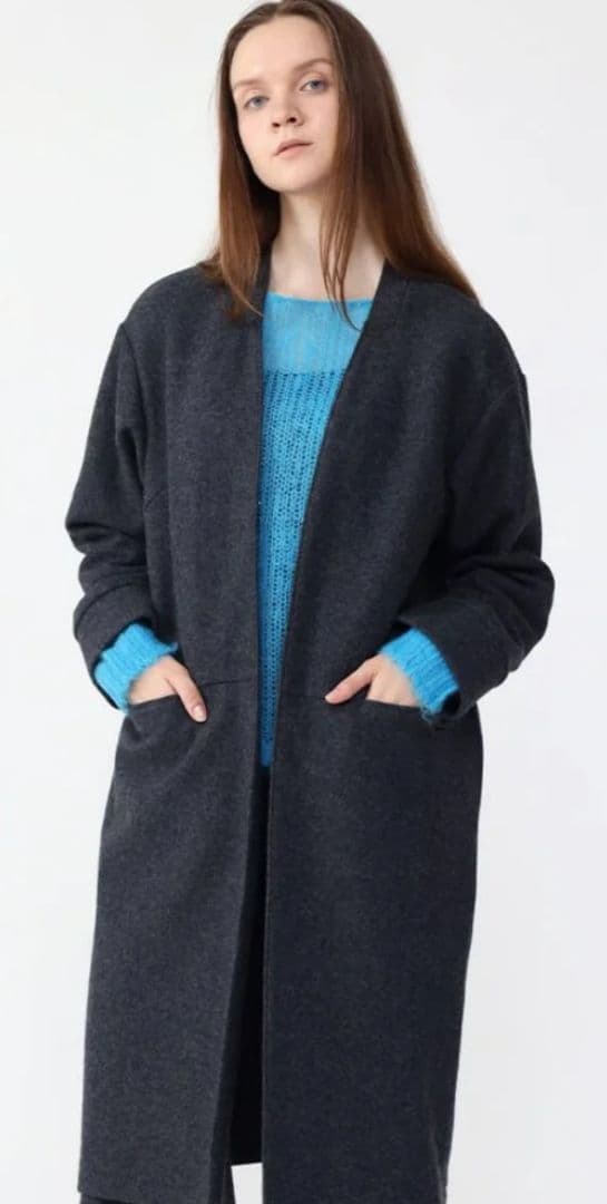 Aga×NORITAKE 圧縮ウールジョーゼットノーカラーコート