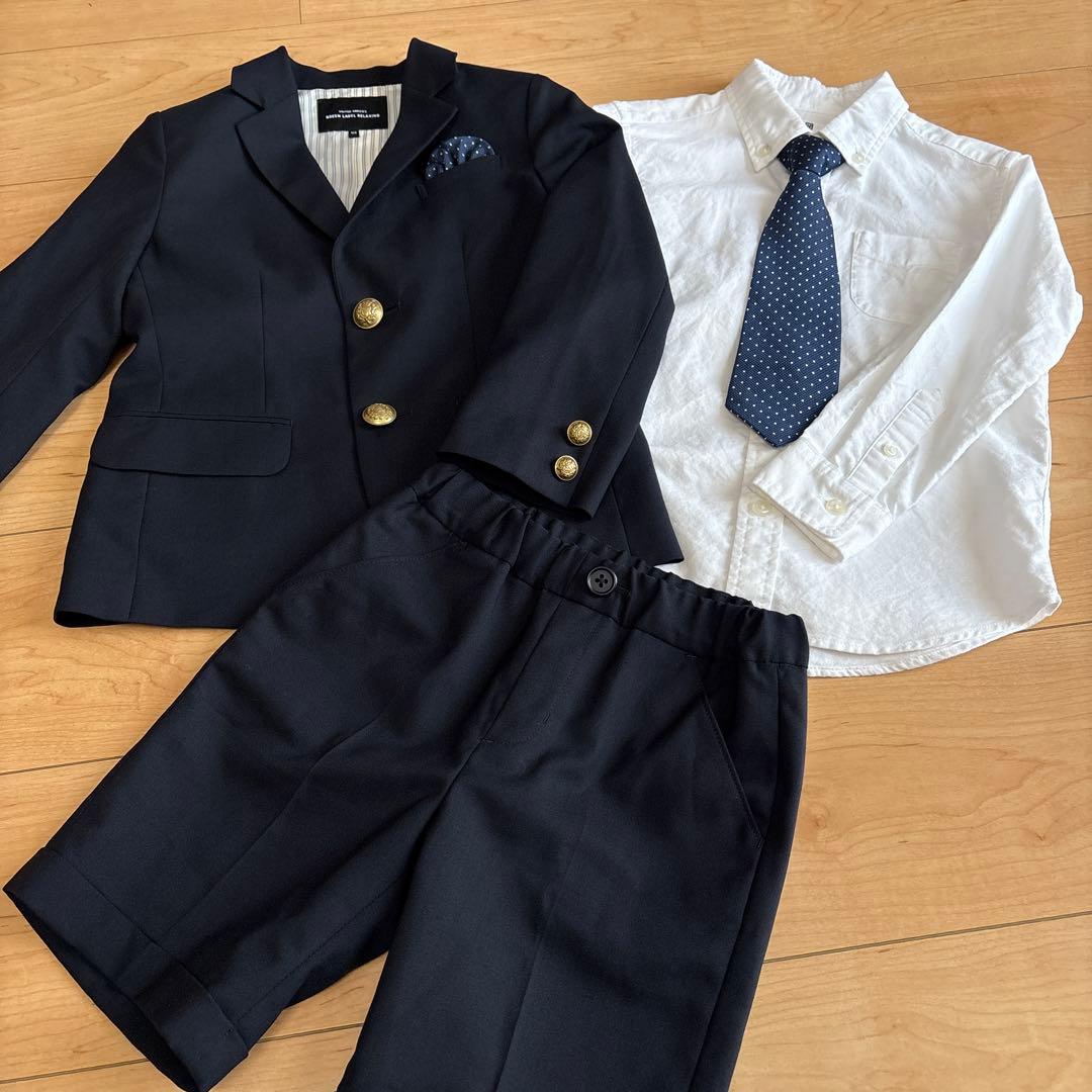 115㎝　グリーンレーベルリラクシング　濃紺　フォーマルスーツ　入学式　ネクタイ