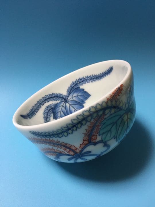 人間国宝 十三代 今泉今右衛門 色鍋島桐文茶碗 本人作 彫銘 茶道具 抹茶碗