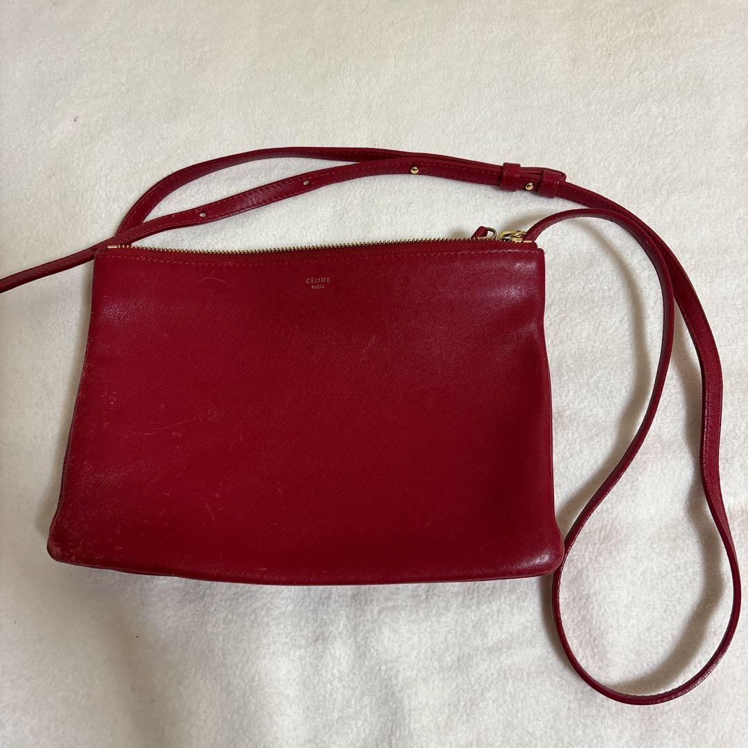 CELINE セリーヌ トリオ ラージ 赤 ショルダーバッグ 難あり