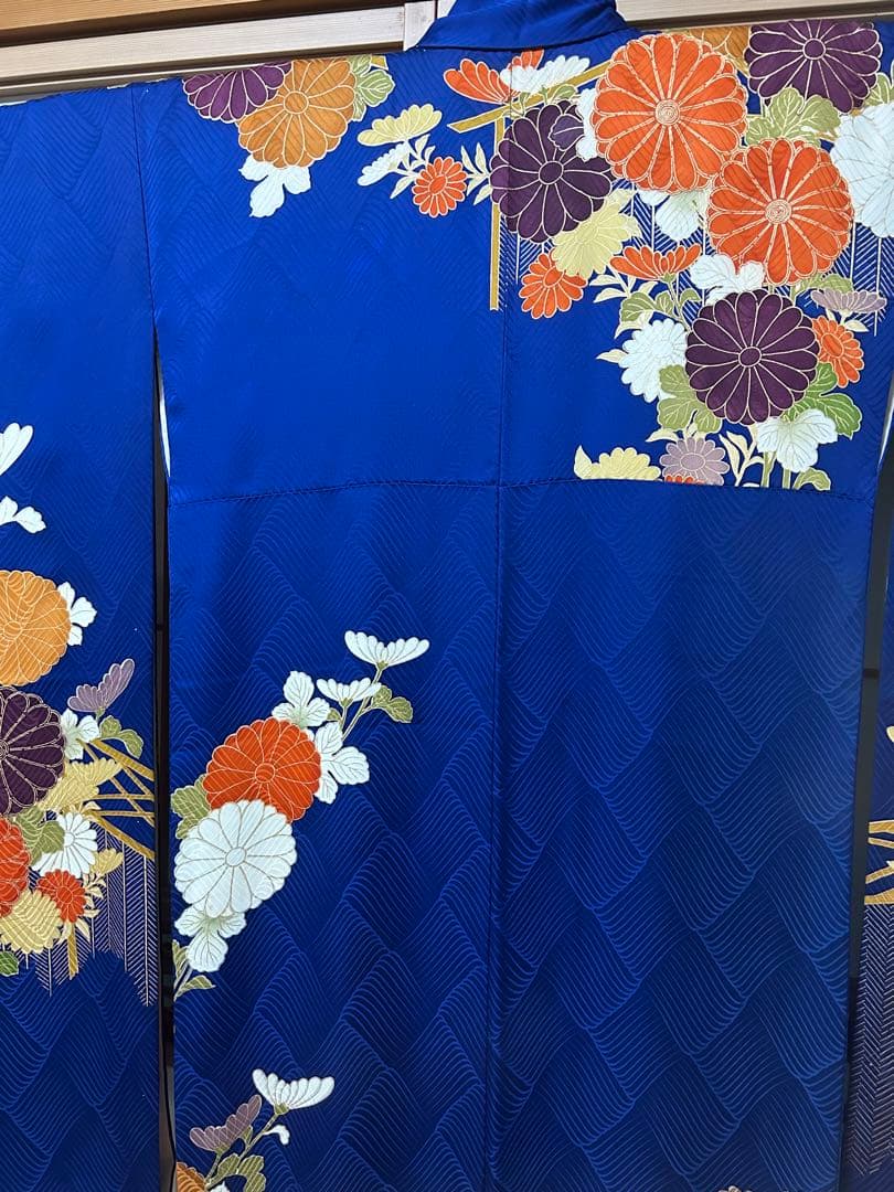正絹 豪華 濃青色 金糸振り袖 未使用に近い