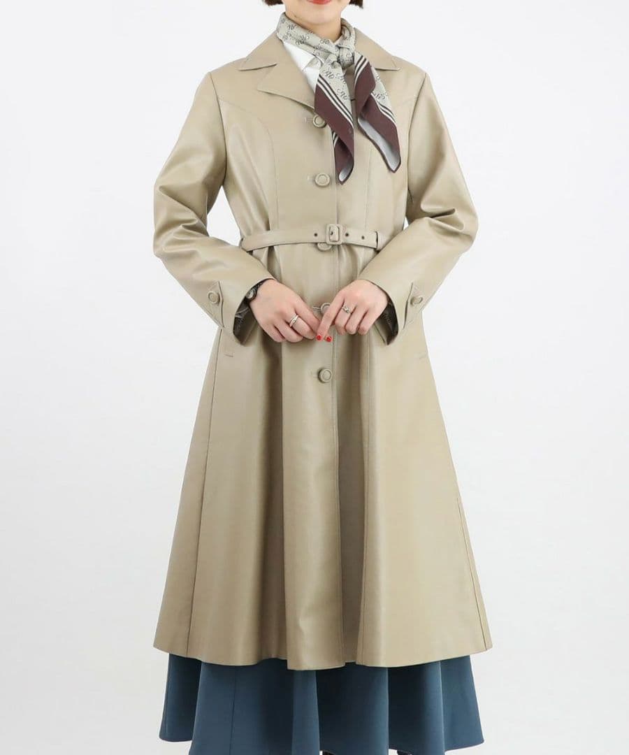 an another angelus フェイクレザー開衿コート ライトベージュ