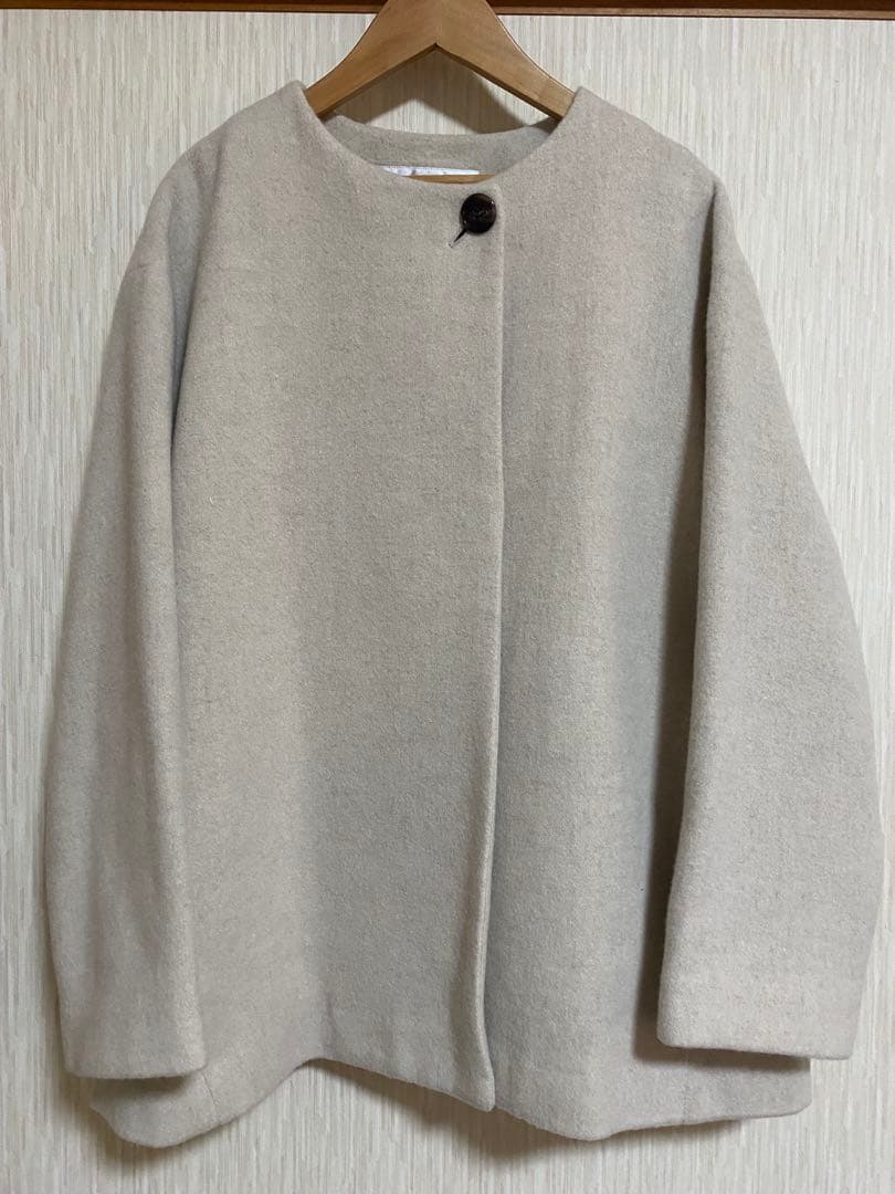 美品NATURAL BEAUTY BASIC カシミア混ノーカラーコート