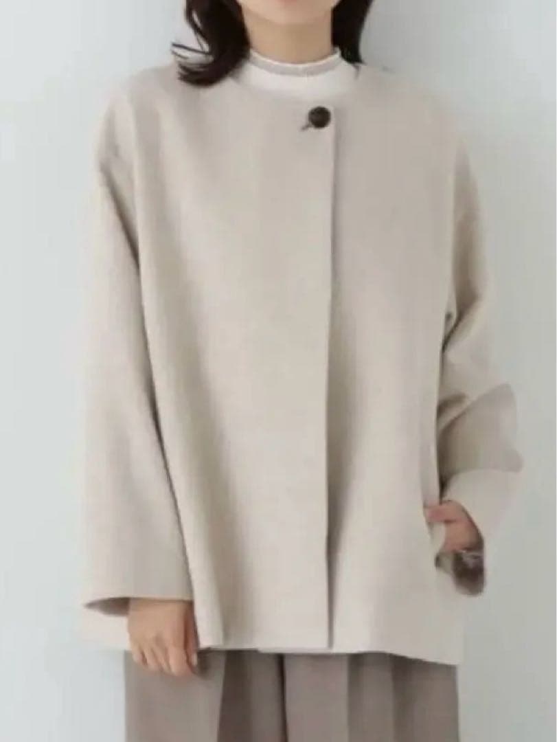 美品NATURAL BEAUTY BASIC カシミア混ノーカラーコート