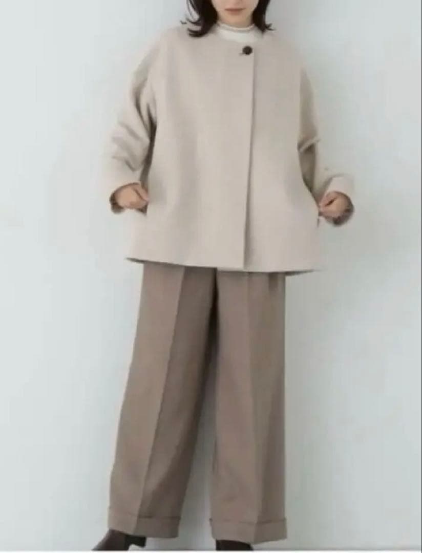 美品NATURAL BEAUTY BASIC カシミア混ノーカラーコート