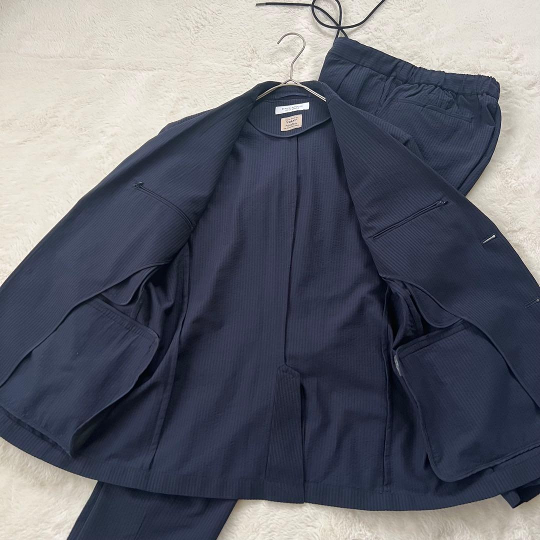 極美品✨ビューティーアンドユース　セットアップ　シアサッカー　洗える　M 夏