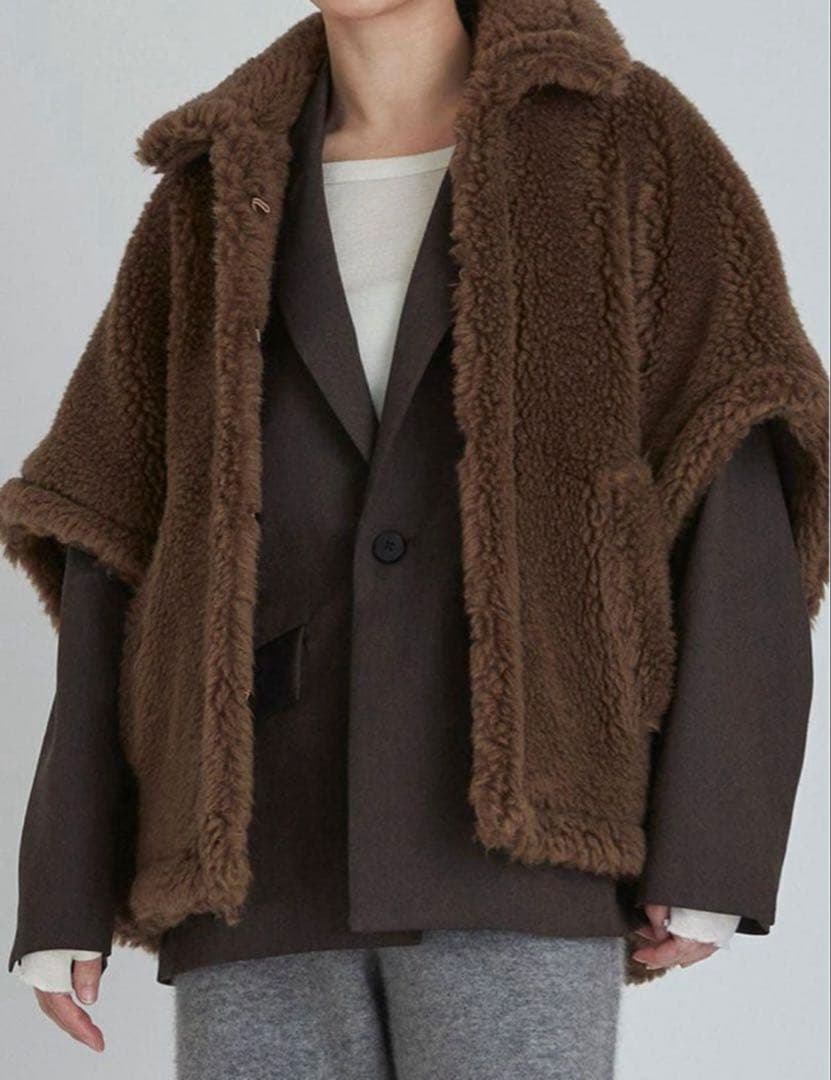 美品　TICCA/ティッカ ウールファーポンチョ　ブラウン