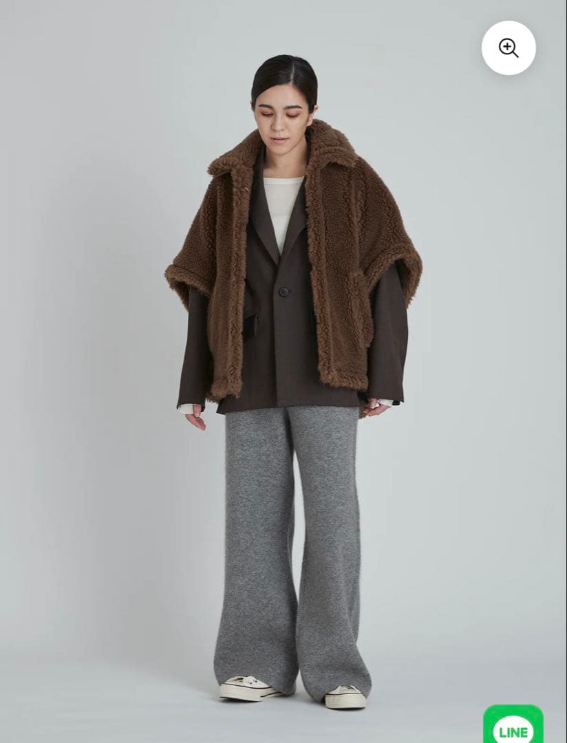 美品　TICCA/ティッカ ウールファーポンチョ　ブラウン