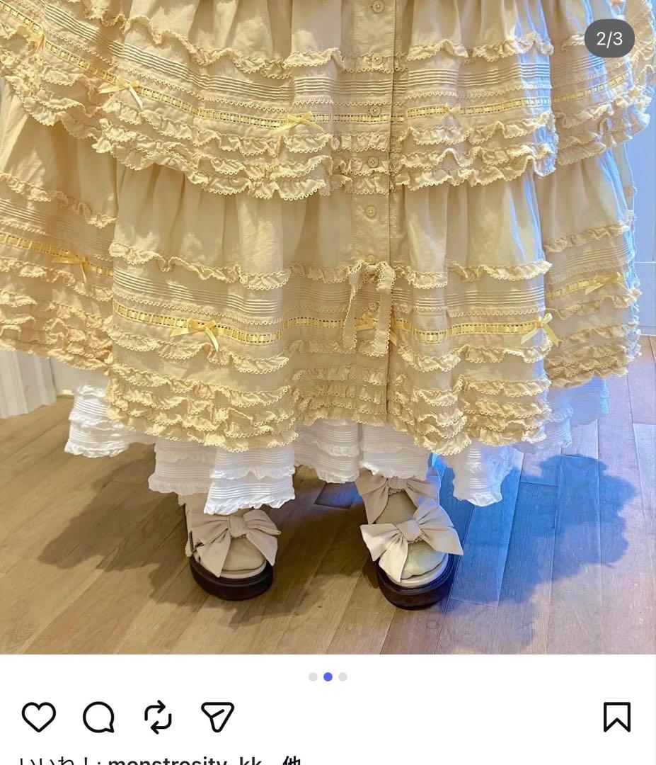 pinkhouse フリル付きクリームイエローノースリーブワンピース