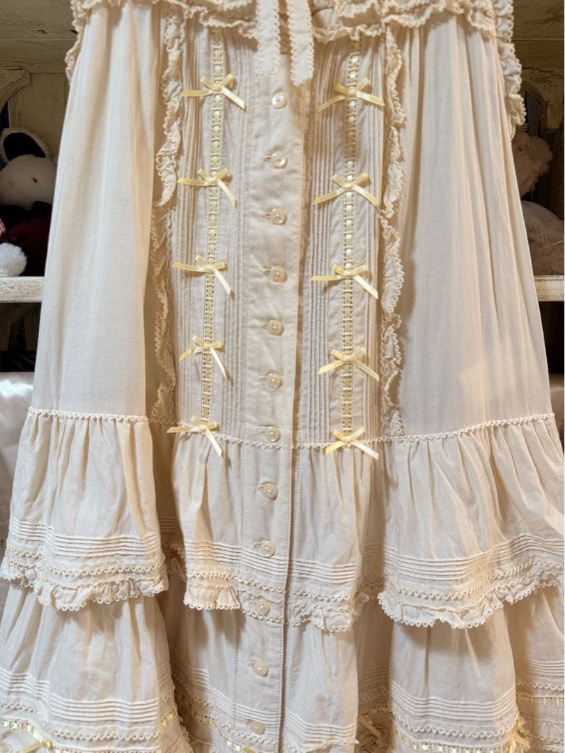 pinkhouse フリル付きクリームイエローノースリーブワンピース