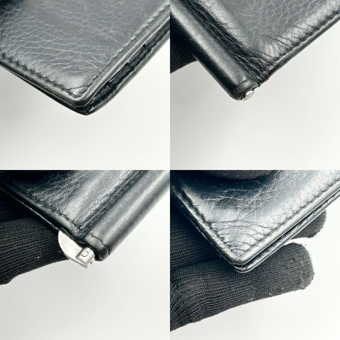 PRADA マネークリップ 折り財布 二つ折り ロゴ シルバー金具 シボ革 黒