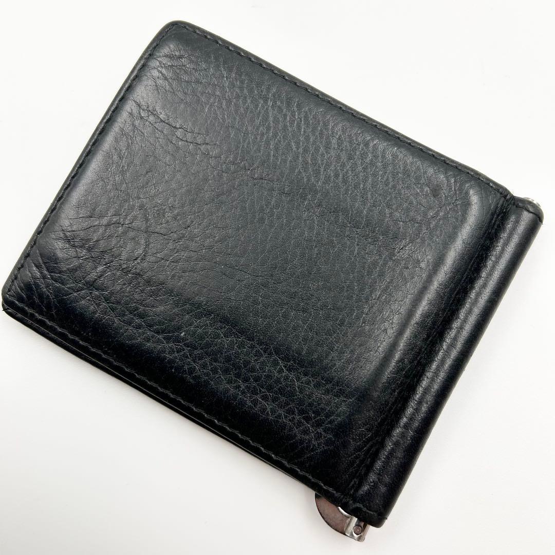 PRADA マネークリップ 折り財布 二つ折り ロゴ シルバー金具 シボ革 黒