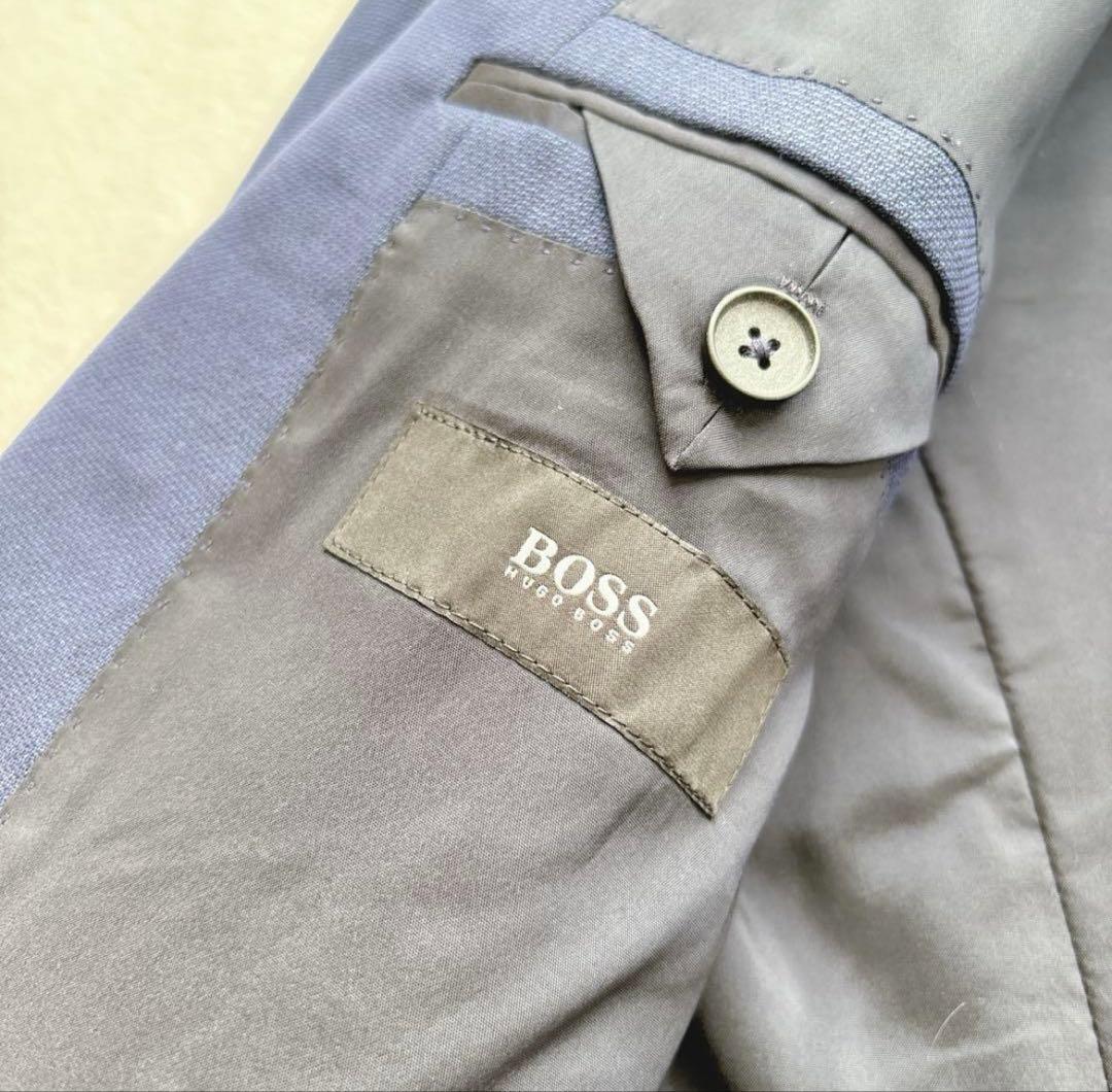 【美品】ヒューゴボス　スリーピーススーツ　ブルー系　ストレッチ性　メンズ　紳士服