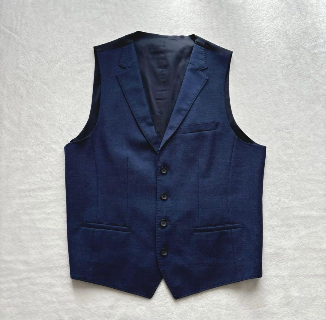 【美品】ヒューゴボス　スリーピーススーツ　ブルー系　ストレッチ性　メンズ　紳士服