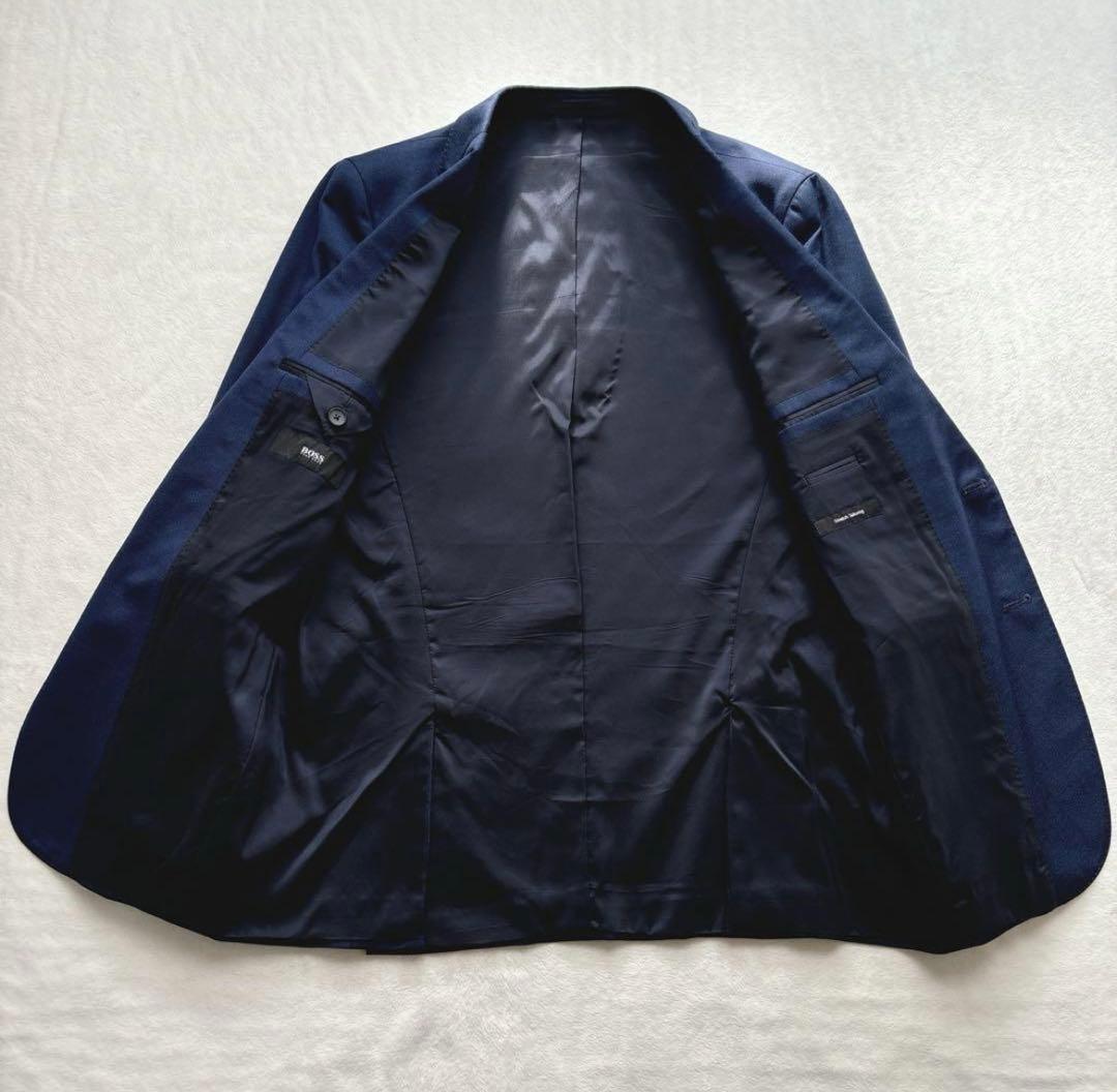 【美品】ヒューゴボス　スリーピーススーツ　ブルー系　ストレッチ性　メンズ　紳士服