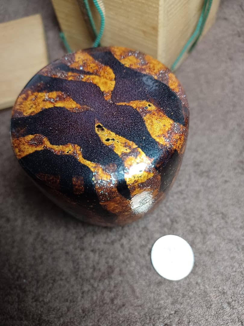 紫とオレンジの模様の漆塗り製棗『銀河』