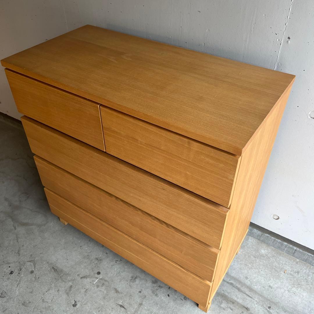 美品・廃盤希少★無印 木製チェスト・４段ワイド・タモ材 ナチュラル