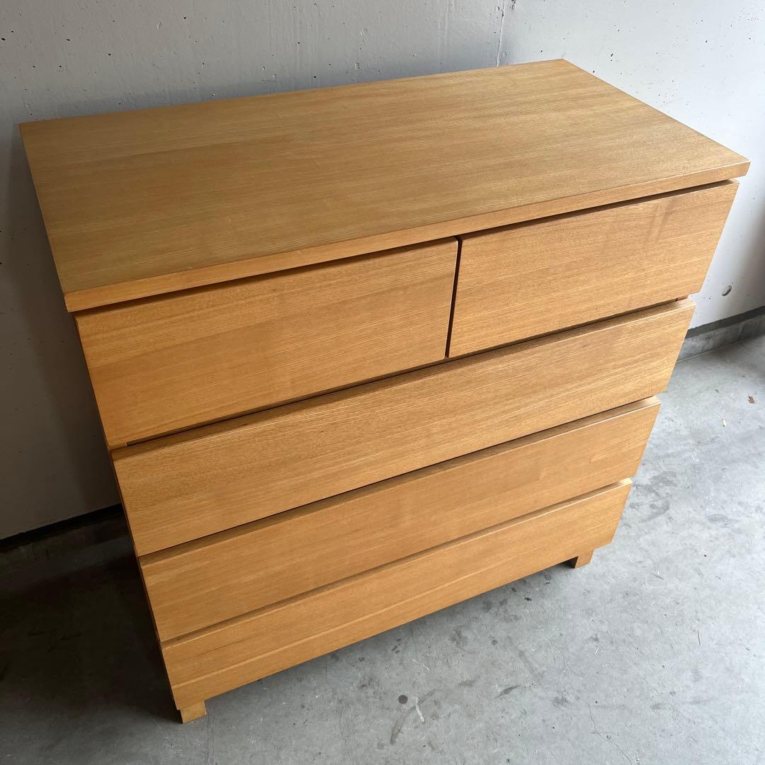 美品・廃盤希少★無印 木製チェスト・４段ワイド・タモ材 ナチュラル